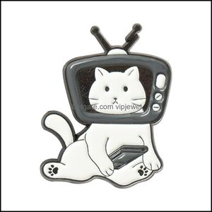 Pins Broschen Schmuck Schwarz Weiß TV Katze Brosche Unisex Cartoon Bär Recycling Bin Kleidung Abzeichen Anstecknadeln Europäische Legierung Tier Emaille Ba