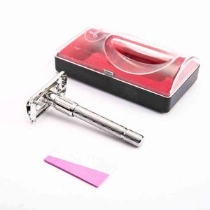 NXY 1Set Safety Stainless Steel Razor Double Edge Razor Men Barber Straight Men Shaving Face Blades Shaving Machine Sharpener 220414