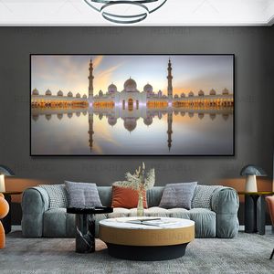 Modern Mosque Light Muslim Canvas Painting Islamic Landscape Posters and Prints Wall Pictures for Living Room Home Decor Cuadros