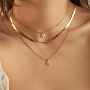 Stainless Steel Zirconia Initial Letter Necklace for Women, A -Z Alphabet Pendant Snake Chain Collar 18 K Gold Layered Jewelry