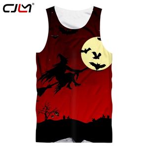 Mens Halloween Broom Witch 3D Printed Animal Black Bat Tank Top Yellow Moon Man Spandex Gothic Clothing TankTop 220623
