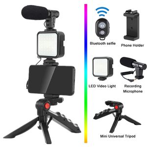 Smartphone Video Kit Microphone Bracket Photography Iluminária Phone LED Selfie Tripod Recording Handle Stabilizer portátil