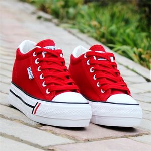 Comemore damskie buty płótno modne koronkowe damskie damki swobodne trampki kobiety wysokie obcasy platforma biała sneaker trendy sportowe 220812