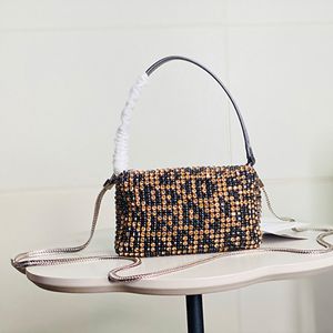 Högsta kvalitet full borrkassar lysande leopard print stycke elastisk mesh vatten läder kedja diamant kvadratisk väska middag väskor satchel a