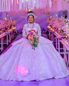 Искрящиеся Пухлые Свадебные Платья оптовых-Роскошный арабский стиль линейные свадебные платья с длинными рукавами плюс размер пухлый поезд