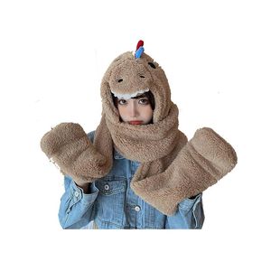 Czapki czapki moda zima urocze wiatroodporne ciepłe szalik jednoczęściowe grube pluszowe rękawiczki trzyczęściowe zimne hatcaps rowerowe