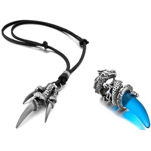 Cadeias de aço inoxidável colar de pingente de cristal de cristal em corrente azul 58cm com libgonians de couro de liga