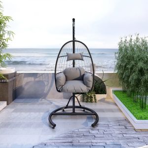 US Stock Hanging Swing Chair Amaca Outdoor Patio Vimini Spesso Egg Chair con cuscino Mat Outdoor Hanging Swing Chairs HW-001BK-GE