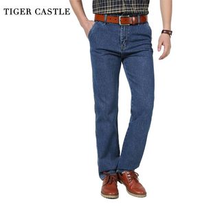 Tiger Castle Men's Casual Denim Pants 100% Cotton High midja Male raka jeans Denim Overaller Män klassiska Autumn Men byxor 201128