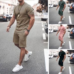 Men's Tracksuits Summer Men Summer Men Shorts Casual Conjuntos de manga curta Camiseta sólida Conjunto de traje masculino Mens roupas 2pcs 2022