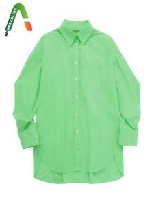 Camisas de blusas femininas que aderem 2022 mulheres de verão feminino casual feminino chique alto bainha de bainha de bolso de bolso de bolso longo verde solto