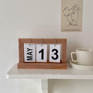 Decorative Objects & Figurines Nordic Wooden Iron Ring Page Flipping Calendar Creative Digital Perpetual Desktop Decorations