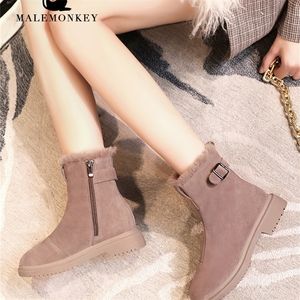 Snow Women Plus Velvet Leather Winter New Midtube Warm Cotton Shoes Thick Ladies Boots Black 0432 201028