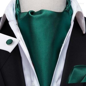 Bow Ties Green Solid 100% Silk Ascot Pocket Square Cravat Scrunch Self British Style Gentleman Dress Scarves Party Set Fred22