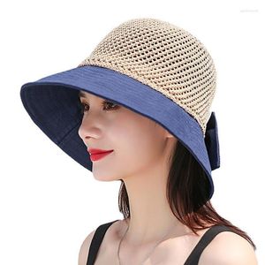 Geniş Memlu Şapkalar Kadın Mesh Güneş Visor Bowknot güneş koruyucu kova plaj havuzu disket elbise gündelik vintage soğutma hasır şapka eger22