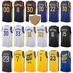 The Finals Patch Premped Basketball Stephen Curry Jersey 30 Thompson 11 Draymond Green 23 Andrew Wiggins 22 Wiseman 33 Blue Black White