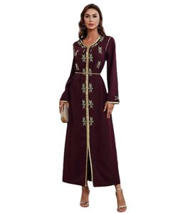 Etnik Giyim Eid Abaya Dubai El Yapımı Elmas Boncuk Müslüman Elbise İslam Ramazan Abayas Kadınlar için Kaftan Robe Longue Vetement Femme Musul