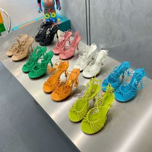 2022 donna donna vera pelle vera pelle sandali con tacco 8,5 cm estate intrecciatura punta tonda matrimonio scarpe gladiatore tessuto moda solido cinturino alla caviglia incrociato taglia 34-42