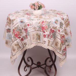 Mediterrane tafelkleed katoenen linnen romantische bloemen postzegels vintage tafel omslag bruiloftsfeest kerstdoek1