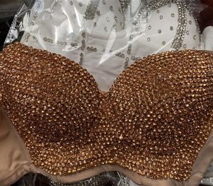Plus Size High quality Hand-made Pearls Jewel Diamond beading Women's Sexy Bustier Bra Cropped sling Top Vest Bra bling 220322