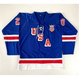 Nikivip Custom 1960 Chris Kreider #20 Team USA Hockey Jersey Miracle on Ice Stitched Blue Size S-4xl Qualquer nome e número de camisas de alta qualidade