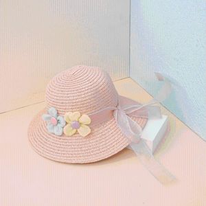 Симпатичные девушки Summer Sunhat Children Strail Hat Bow Lace 3d цветочный козырька Панама Gorros Princess Kids Baby Beach Sun Wide Shats Delm22