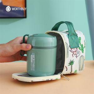 WORTHBUY Mini-Thermo-Lunchbox für Kinder, Schule, Bento-Lunchbox, 18/8-Edelstahl-Lebensmittelbehälter, auslaufsicherer Lunchbehälter 220714