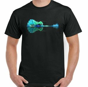 Camiseta Faixas De Música venda por atacado-Camisetas masculinas de camisetas de guitarra de guitarra acústica rock n roll band música reflexo lake top