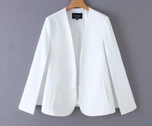 Jacket Fashion Streetwear Casual Loose Outerwear Women Split Design Cloak Suit Coat Office Lady Black White