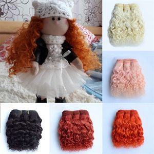 Wool Hair Extensions 15cm Wefts Orange Khaki Pink Brown Curly Doll Wigs for BJD/SD DIY Handmande 220505
