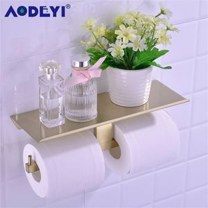 Mässing Double Toalettpappershållare Box Roll Holder Tissue Box Wall Mounted Holder Shelf Badrumstillbehör T200425