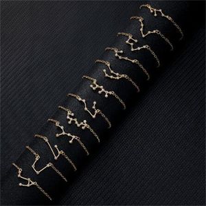 Cardboard Star Zodiac Sign 12 Constellation Bracelet Crystal Charm Gold Chain Bracelet for Women Girls Birthday Jewelry Gifts GC1212