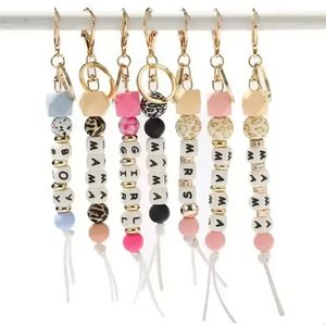 NEW Silicone Beaded Keychain Party Favor MAMA MRS GIRL BOY Letter Key Chain Car Pendant Women's Jewelry Bag Accessories Mother's Day Gift FY3684 F0412