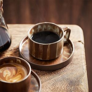 Japon tarzı vintage seramik cappuccino kahve fincanı ve tabak seti el yapımı kişiselleştirilmiş özel seramik latte sanat damla kupa 220621