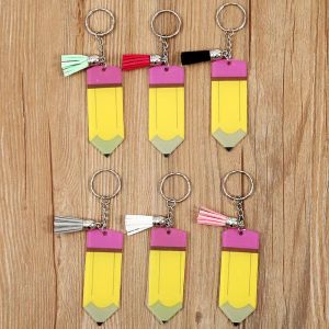 DIY Blank Tassel Keychain Creative Pencil Keychains Acrylic Key Chain Teacher's Day Gift Keyring