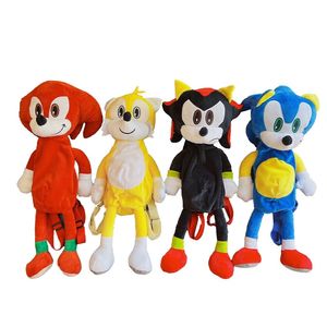 60 cm 3d Sonic Model Plush Toys Bag Hedgehog Figur Kort plyschskolväskor går shopping deco ryggsäck barn man kvinna utomhus leksak