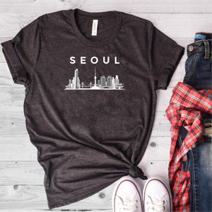 Mode Coréenne Du Sud achat en gros de T shirts Hommes Séoul Corée du Sud Chemise Skyline Coréen Marque T Hommes Mode Pure Coton Pure Collier Coller Chemises sur mesure