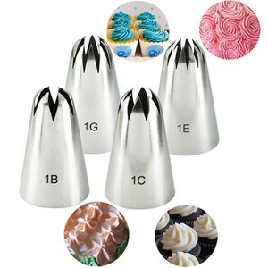 4pcs Large Icing Piping Nozzles For Decorating Cake Baking Cookie Cupcake Piping Nozzle Stainless Steel Pastry Tips #1B#1C#1E#1G 220815