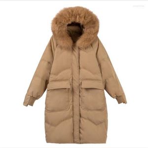 Women's Down & Parkas Winter 2022 Korean Version Parka Outerwear Women Heavy Hair Collar Pure Color Pocket Loose Long Hooded White Duck Jack