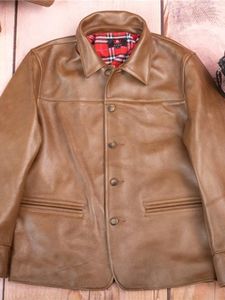 Herrjackor läder äkta brakeman jacka vintage brun kohud kappa män klassisk avslappnad japansk amekaji hög kvalitetsmän