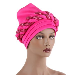 Headtie mais recente Aso Oke Auto Gele Headtie já Africano Cap Nigeriano Casamento Gele Mulheres Trança Turbans Ladies Head Wraps