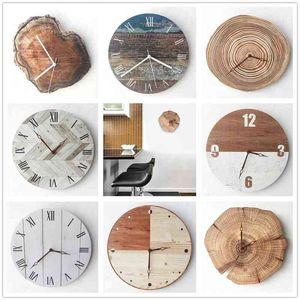 Minimalist Wall Clock Retro Nordic Modern Living Room Wooden Hours Vintage Wood Grain Hanging Reloj de pared Kitchen Decoration G220422