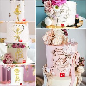 Andra festliga festförsörjningar Art Lady Wedding Cake Topper akrylguld Kvinnor älskar för födelsedagsdekorationer annan