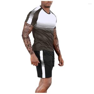 Testes de pista masculino Ternos cinzentos para homens Slim Fit Men Summer Color Combation Mesh Cross Round Neck Sports Casual Sports Sweat Sweat Menmen's