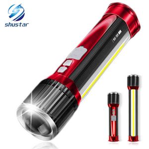 Novelty Led Flashlight Rotating Telescopic Zoom Led Flashlight With Side Light Rechargeable Camping Light Floodlight Can Charge Phone J220713