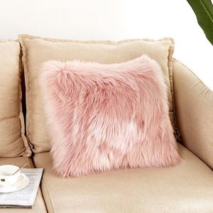 Cushion/Decorative Pillow Fluffy Cushion Cover Solid Color Pink Blue White Sofa Throw Plush Bed Faux Fur Soft Warm Decorative PillowsCushion