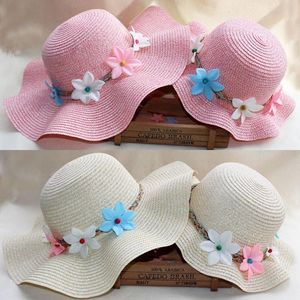 Wide Brim Hats Summer Sunhat Edge Parent-child Fisherman Hat Female Korean Version Fashion Flower Sun Shade Straw Beach Sunscreen Cap H143Wi