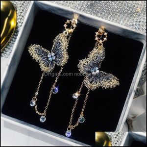 Wholesale Dangle Chandelier Earrings Jewelry Korean Fairy Butterfly Long For Women Girl Ear Adornment Alloy Circle Rhinestone Tassel Handmade Drop D