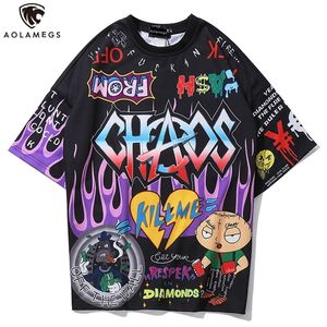 Aolamegs T Shirt Uomo Graffiti Cartoon stampato T-shirt da uomo T-shirt manica corta Moda High Street Tees Estate Streetwear LJ200827