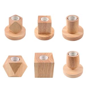 Table Lamps Retro Solid Wood Lamp Base E26 E27 Socket 90-265V Wooden Holder With Switch Line Simple Night Light EU PlugTable